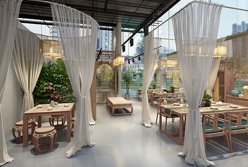 广东200平禅意中式风格奶茶咖啡店装修设计效果图