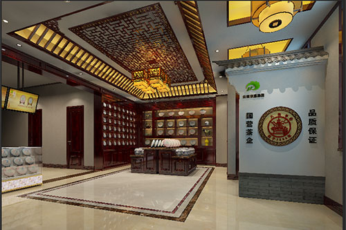 广东古朴典雅的中式茶叶店大堂设计效果图
