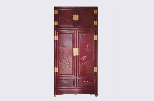 广东高端中式家居装修深红色纯实木衣柜