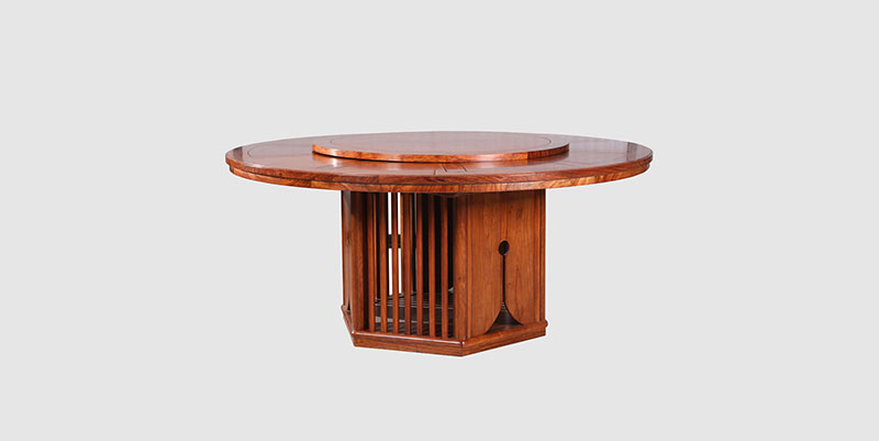 广东中式餐厅装修天地圆台餐桌红木家具效果图