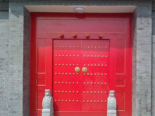 广东中国传统四合院系列朱红色中式木制大门木作